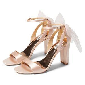 Badgley‎ Mischka Size 6 Kim Blush Pink Satin BHLDN Block Heels Sandals Shoes